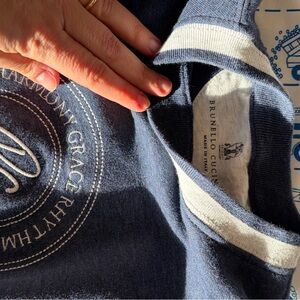 Brunello Cucinelli Navy and White Knit Top